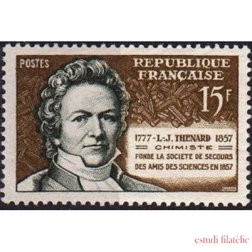 France Francia Nº 1139 1957 Cent. de la muerte del químico L.-J.Thenard y fundación de la Sociedad de ayuda  de los amigos de la ciencia Lujo
