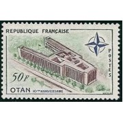 France Francia Nº 1228 1959 10º Aniv. OTAN e inauguración de su palacio (París)