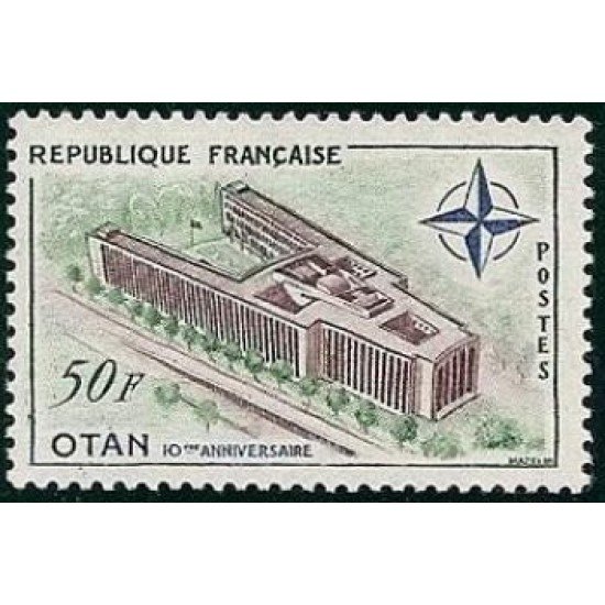 France Francia Nº 1228 1959 10º Aniv. OTAN e inauguración de su palacio (París)