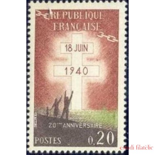 France Francia Nº 1264 1960 20º Aniv. de la llamada del General de Gaulle Lujo