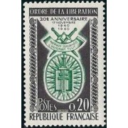 France Francia Nº 1272 1960 20º Aniv. de la Orden de la Liberación Lujo