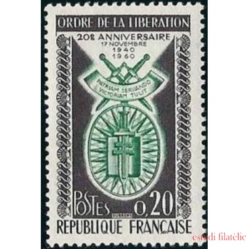 France Francia Nº 1272 1960 20º Aniv. de la Orden de la Liberación Lujo