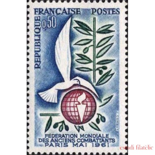 France Francia Nº 1292 1961 Reuniónn en París de la Federación mundial de viejos combatientes Lujo
