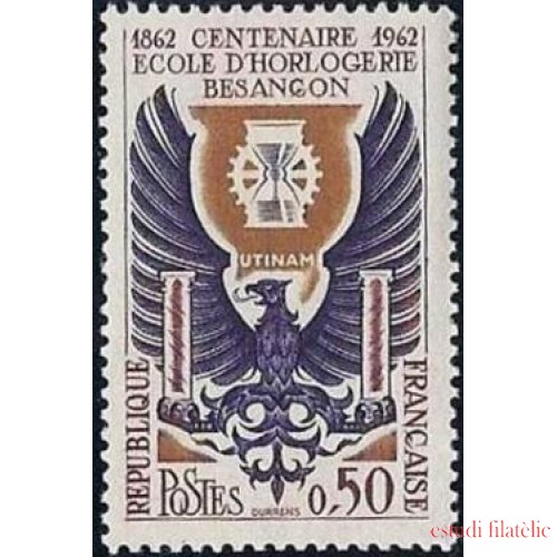 France Francia Nº 1342 1962 Cent. de la escuela de relojería de Besançon Lujo