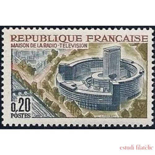 France Francia Nº  1402 1963 Edificio de la Radiodifusión-Televisió (París) Lujo