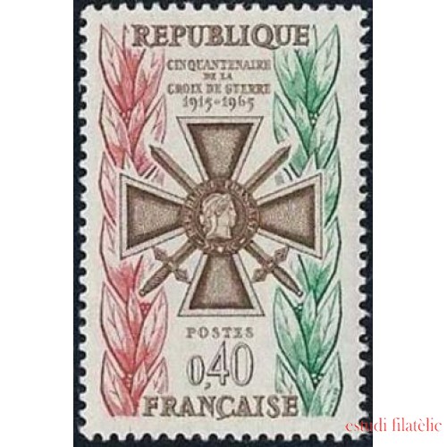 France Francia Nº 1452 1965 50º Aniv. de la Cruz de guerra Lujo