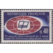 France Francia Nº 1515 1967 3º Congreso internacional de la Unión Europea de Radiodifusión (París) Lujo