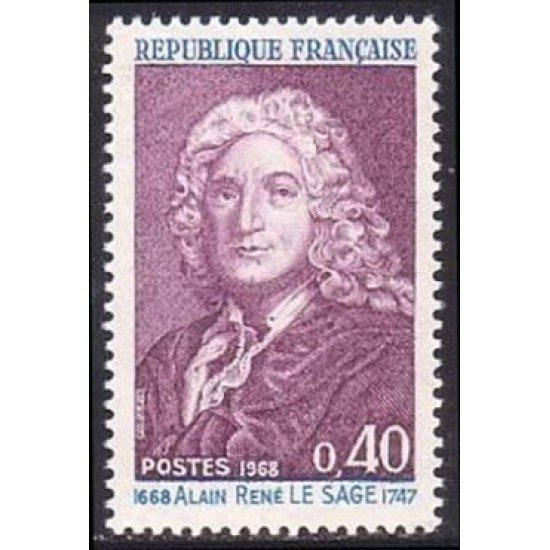 France Francia Nº 1558 1968 3º Cent. del nacimiento del escritor Alain René Lesage Lujo France Francia Nº 1558 1968 3º Cent. del nacimiento del escritor Alain René Lesage Lujo