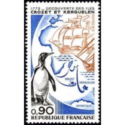 FAU5/S France Francia Nº 1704 1972 200º Aniv. del descubrimiento de las islas Crozet y Kerguelen Lujo FAU5/S France Francia Nº 1704 1972 200º Aniv. del descubrimiento de las islas Crozet y Kerguelen Lujo