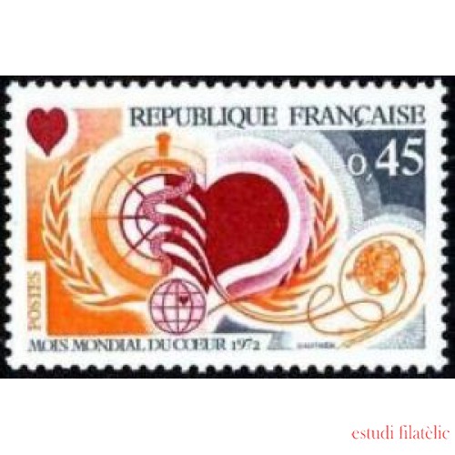 TEN/S France Francia  Nº 1711 1972 Mes mundial de corazón Lujo
