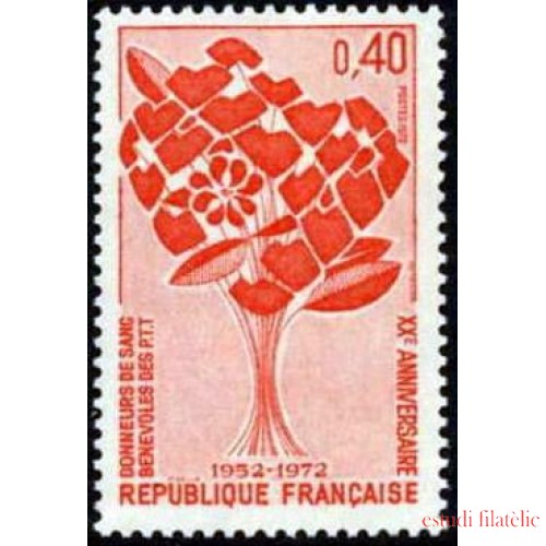 MED/S France Francia  Nº 1716  1972  20º Aniv. de los donantes de sangre de las P.T.T. Lujo