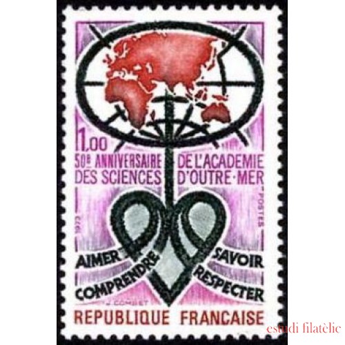France Francia Nº 1760 1973 50º Aniv. de la Academia de Ciencias de Ultramar Lujo