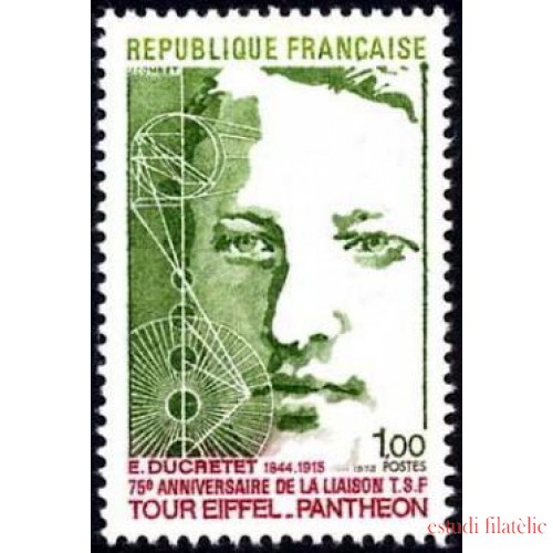 France Francia Nº 1770 1973 75º Aniv. del enlace T.S.F Eiffel-Panthéon Lujo