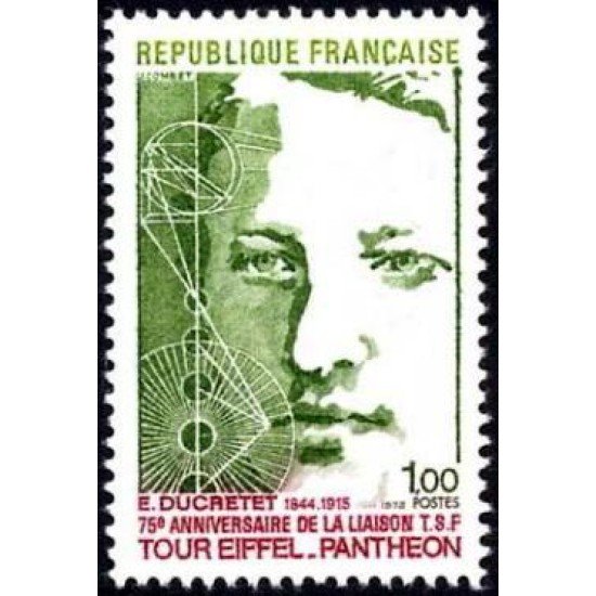France Francia Nº 1770 1973 75º Aniv. del enlace T.S.F Eiffel-Panthéon Lujo