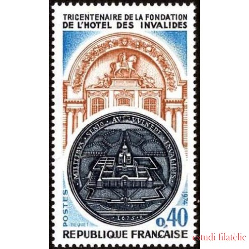 France Francia Nº 1801 1974 Tricentenario de la fundación del Hotel de los Discapacitados Lujo