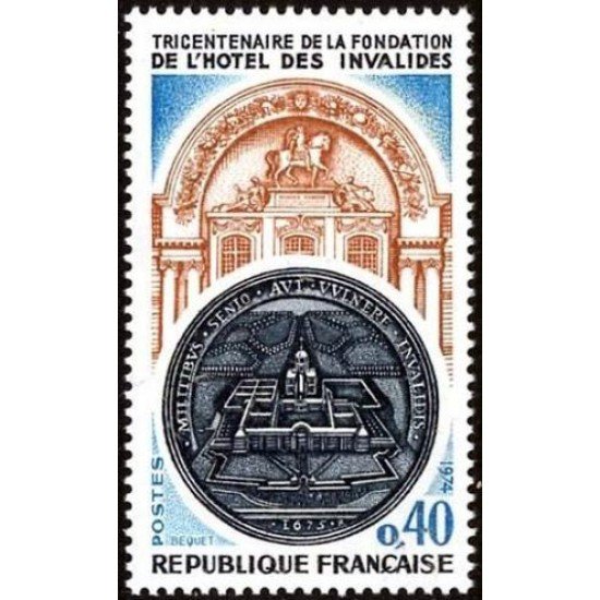 France Francia Nº 1801 1974 Tricentenario de la fundación del Hotel de los Discapacitados Lujo France Francia Nº 1801 1974 Tricentenario de la fundación del Hotel de los Discapacitados Lujo