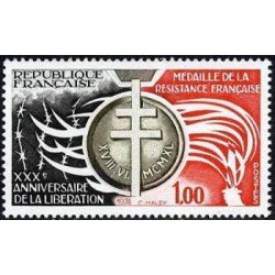 France Francia Nº 1821 1974 XXX Aniv. de la Liberación (Medalla de la Resistencia) Lujo
