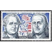 France Francia Nº 1879 1976 Bicentenario de la independencia de los EEUU Lujo France Francia Nº 1879 1976 Bicentenario de la independencia de los EEUU Lujo