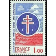 France Francia Nº 1885 1976 30º Aniv. de la asociación de franceses libres Lujo France Francia Nº 1885 1976 30º Aniv. de la asociación de franceses libres Lujo