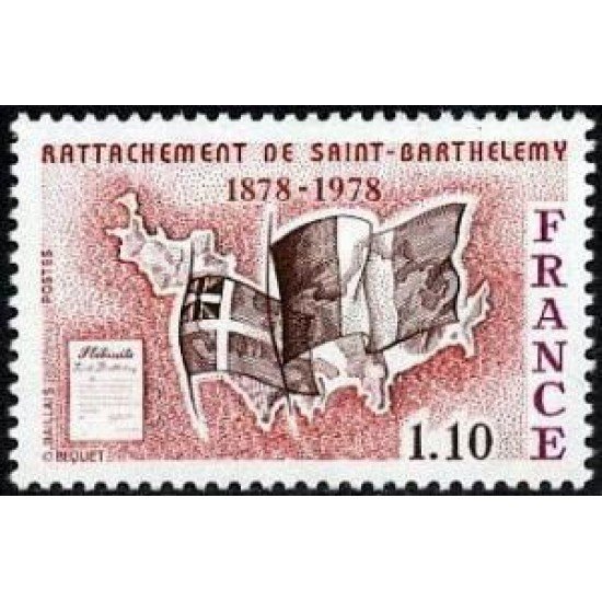 France Francia Nº 1985 1977 Reubicación de la isla de St. Barthelemy a Francia Lujo France Francia Nº 1985 1977 Reubicación de la isla de St. Barthelemy a Francia Lujo