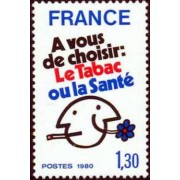 France Francia Nº 2080 1980 Lucha contra el tabaquismo MNH France Francia Nº 2080 1980 Lucha contra el tabaquismo MNH