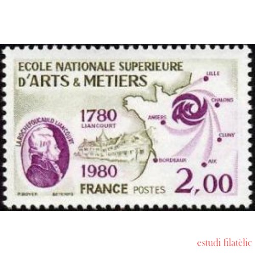 France Francia Nº 2087 1980 200º Aniv. de la Escuela nacional superior de Artes y oficios Lujo