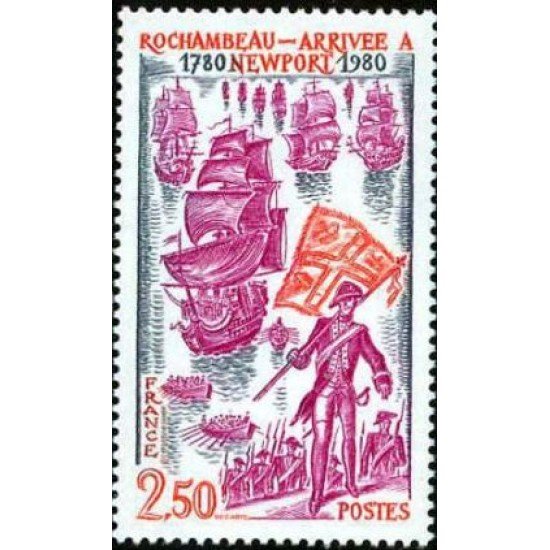 France Francia Nº 2094 1980 Rochambeau. 2º Aniv. de la llegada a Newport Lujo