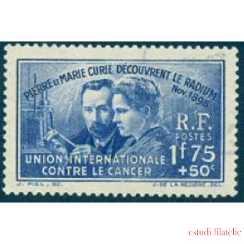 France Francia Nº 402 1938 40º Aniv. descubrimiento del radio-Pierre y Marie Curie Lujo