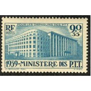 France Francia Nº  424 1939 En favor de los huérfanos-Ministerio de los P.T.T.-Lujo