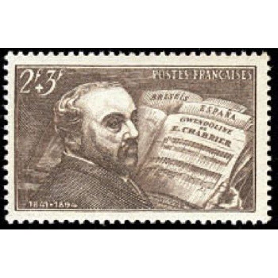 France Francia Nº 542 1942 A favor de las obras de arte musicales Centenario del nacimiento de Emmanuel Chabrier-Chabrier al piano- Lujo