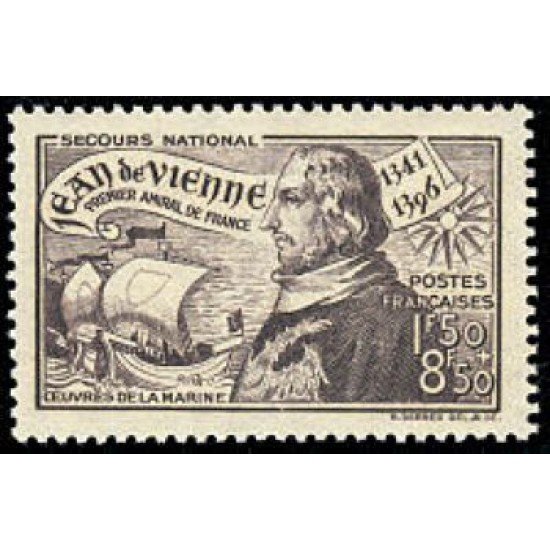 France Francia Nº 544 1942 Afavor de las obras de la marina -6º Centenario del nacimiento del almirante Jean de Vienne- Lujo France Francia Nº 544 1942 Afavor de las obras de la marina -6º Centenario del nacimiento del almirante Jean de Vienne- Lujo