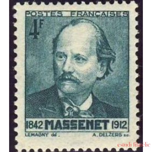 France Francia Nº  545 1942 Centenario del nacimiento del compositor Jules Massenet Lujo