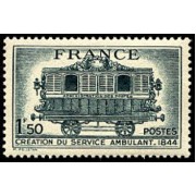 France Francia Nº 609 1944 Centenario del servicio postal ambulante Lujo
