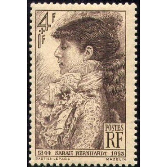 France Francia Nº 738 1945 A  favor de la fundación Coquelin Centenario del nacimiento de Sarah Bernard Lujo