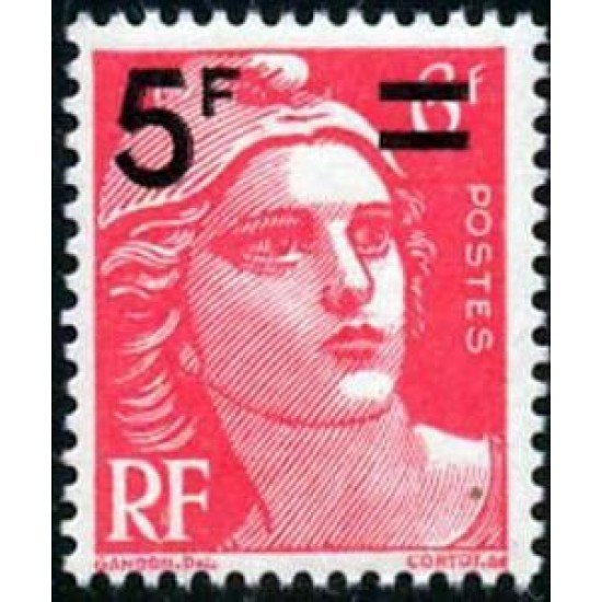 France Francia Nº 827 1949 Sello de 1945-47- Marianne de Gandon- Lujo France Francia Nº 827 1949 Sello de 1945-47- Marianne de Gandon- Lujo