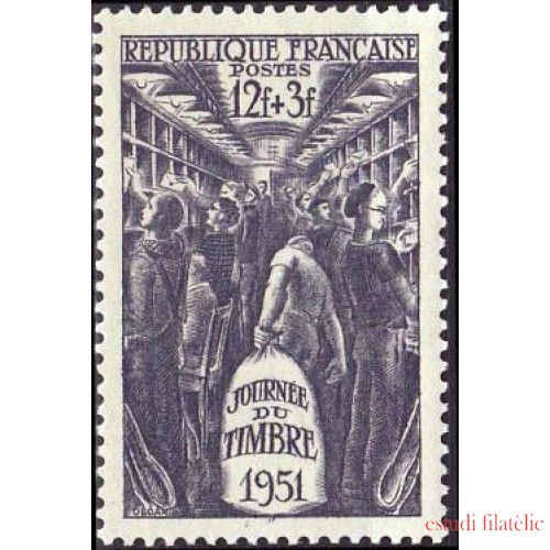 France Francia Nº 879 1951 Día del sello -Interior de un vagón postal- Lujo