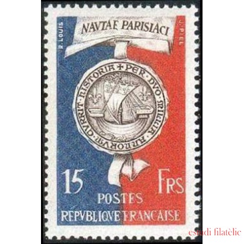 France Francia Nº 906 1951 Bimilenario de Paris Sello de la Corporación de los barqueros Lujo