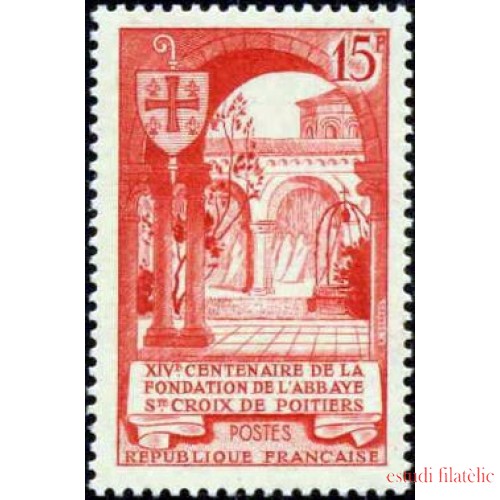 France Francia Nº 926 1952 14º Centenario de la Abadía de St. Croix de Poitiers Lujo
