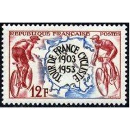 France Francia Nº 955 1953 50º Aniv. del Tour de Francia -Ciclistas- Lujo