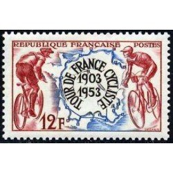 France Francia Nº 955 1953 50º Aniv. del Tour de Francia -Ciclistas- Lujo