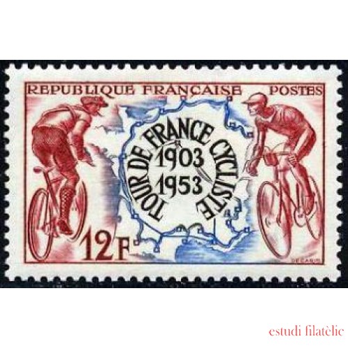 France Francia Nº 955 1953 50º Aniv. del Tour de Francia -Ciclistas- Lujo