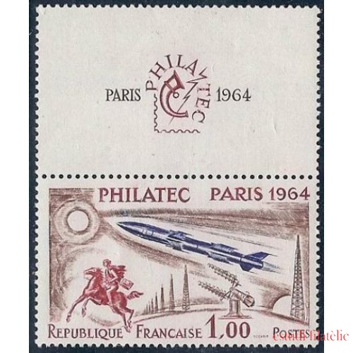 France Francia Nº 1422  1964 PHILATEC París Mísil, caballo, antenas... con viñeta Lujo