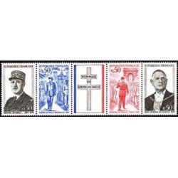 France Francia Nº 1698A - 1971 Aniv. muerte General de Gaulle Banda 4 val. 1695/98 + viñeta Lujo