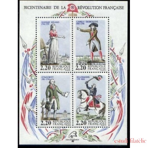 France Francia HB 10 1989 Personajes célebres de la Revolución 4 val. nº 2592/95 Lujo