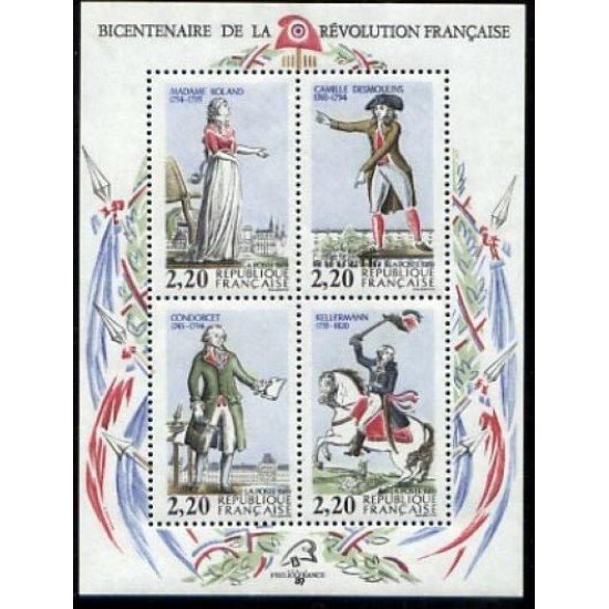 France Francia HB 10 1989 Personajes célebres de la Revolución 4 val. nº 2592/95 Lujo France Francia HB 10 1989 Personajes célebres de la Revolución 4 val. nº 2592/95 Lujo