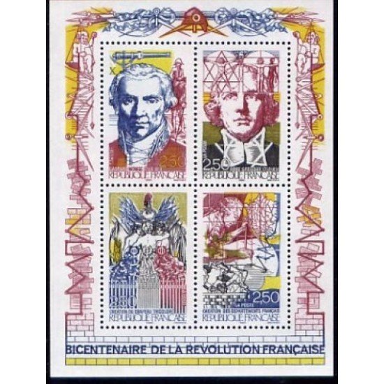 France Francia HB 12 1990 Bicentenario de la Revolución Personajes, escenas 4 val. nº 2667/70 Lujo
