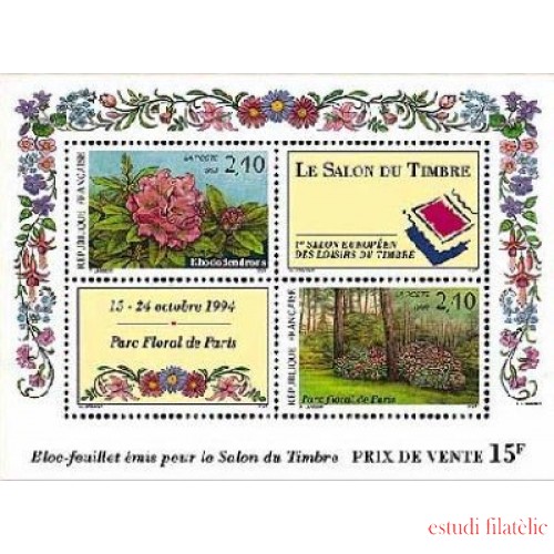 France Francia HB 15 1993 Salón del sello 1er Salón del sello artístico Flora, árboles 2 val. nº 2849/50 +2 viñetas Ilustración floral