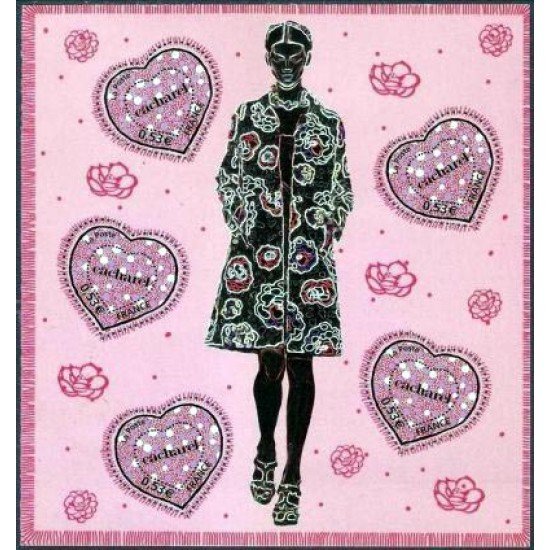 France Francia HB 80 2005 San Valentín Corazón de Cacharel 5 sellos nº 3747 Ilustración, modelo pasarela Lujo