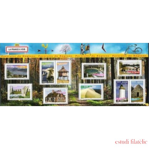 France Francia HB 89 2005 Retratos de regiones Edificios, lugares emblemáticos 10 val. nº 3814/23 Ilustración: bosque Lujo