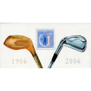 France Francia Hojitas Souvenir 6-BS - 2007 Deporte Golf 100º Aniv. del Open de Francia palos de golf, golfista   1 valor en Hojita con blister (público,trofeo) Lujo
